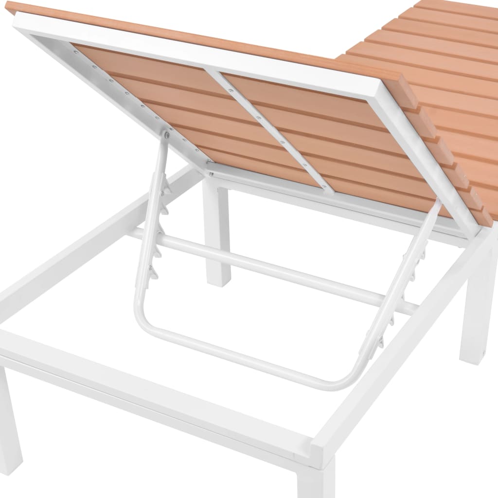 Solsängar 2 st med bord aluminium och WPC vit och brun