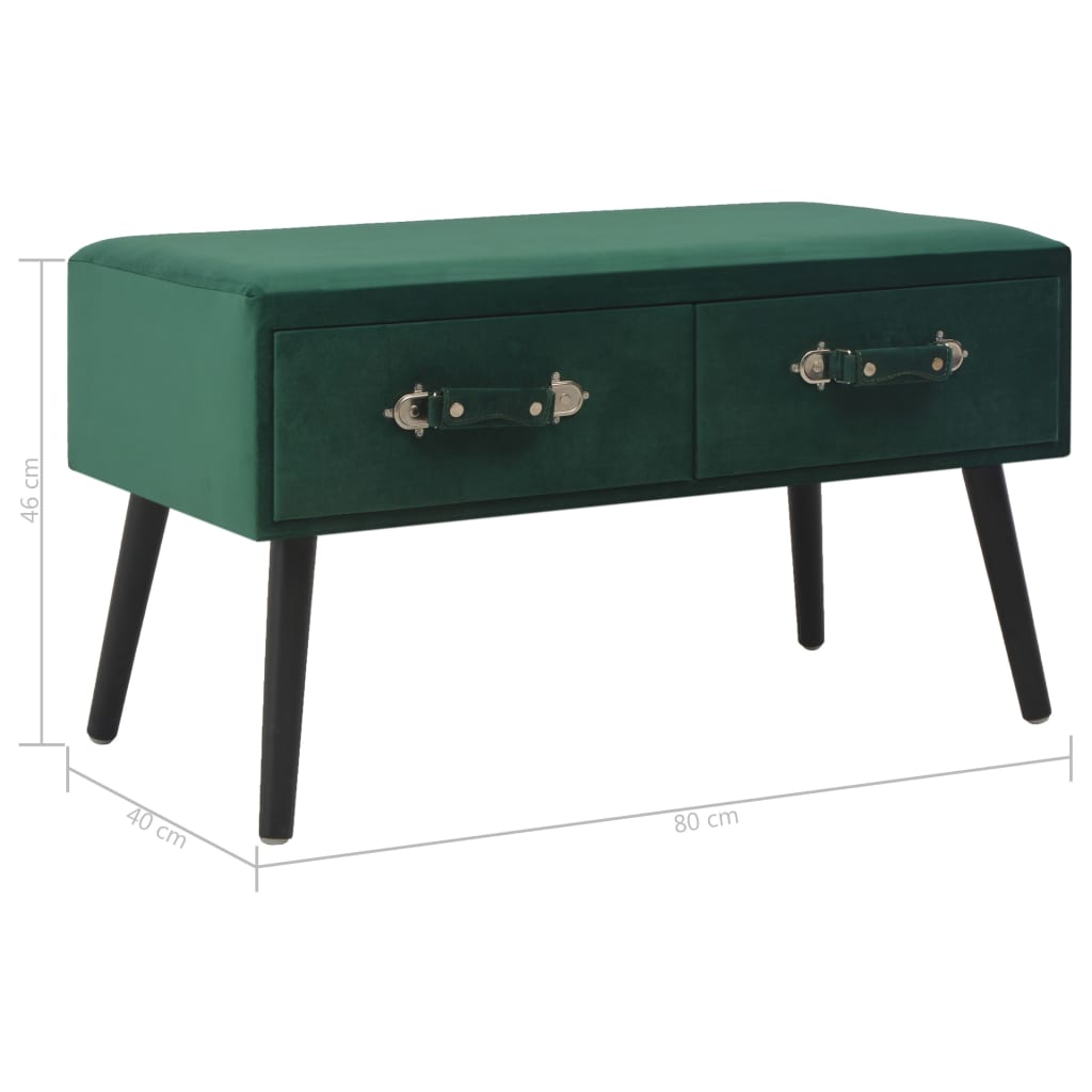 Bänk med lådor 80 cm grön sammet