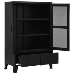 Kontorsskåp med nätdörrar industriell svart 75x40x120 cm stål