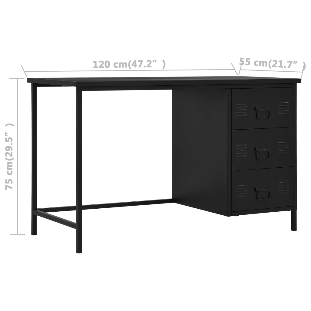 Skrivbord med lådor industriell svart 120x55x75 cm stål