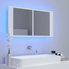 Spegelskåp med LED vit 90x12x45 cm akryl