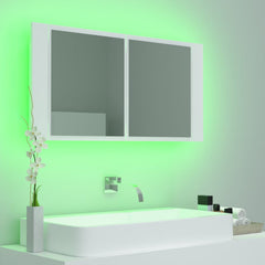 Spegelskåp med LED vit 90x12x45 cm akryl