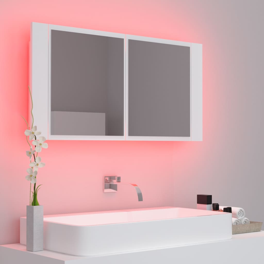 Spegelskåp med LED vit 90x12x45 cm akryl