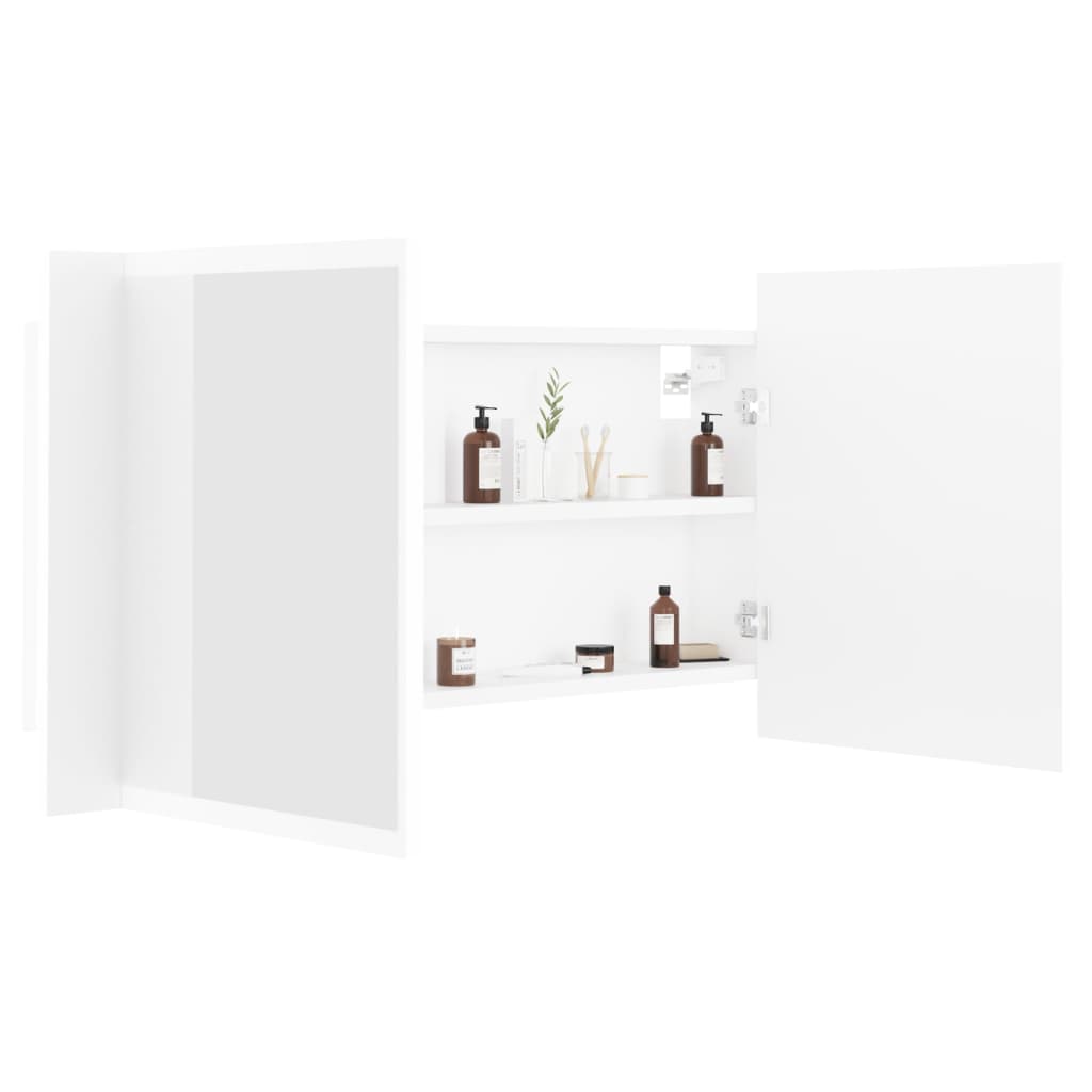 Spegelskåp med LED vit 90x12x45 cm akryl