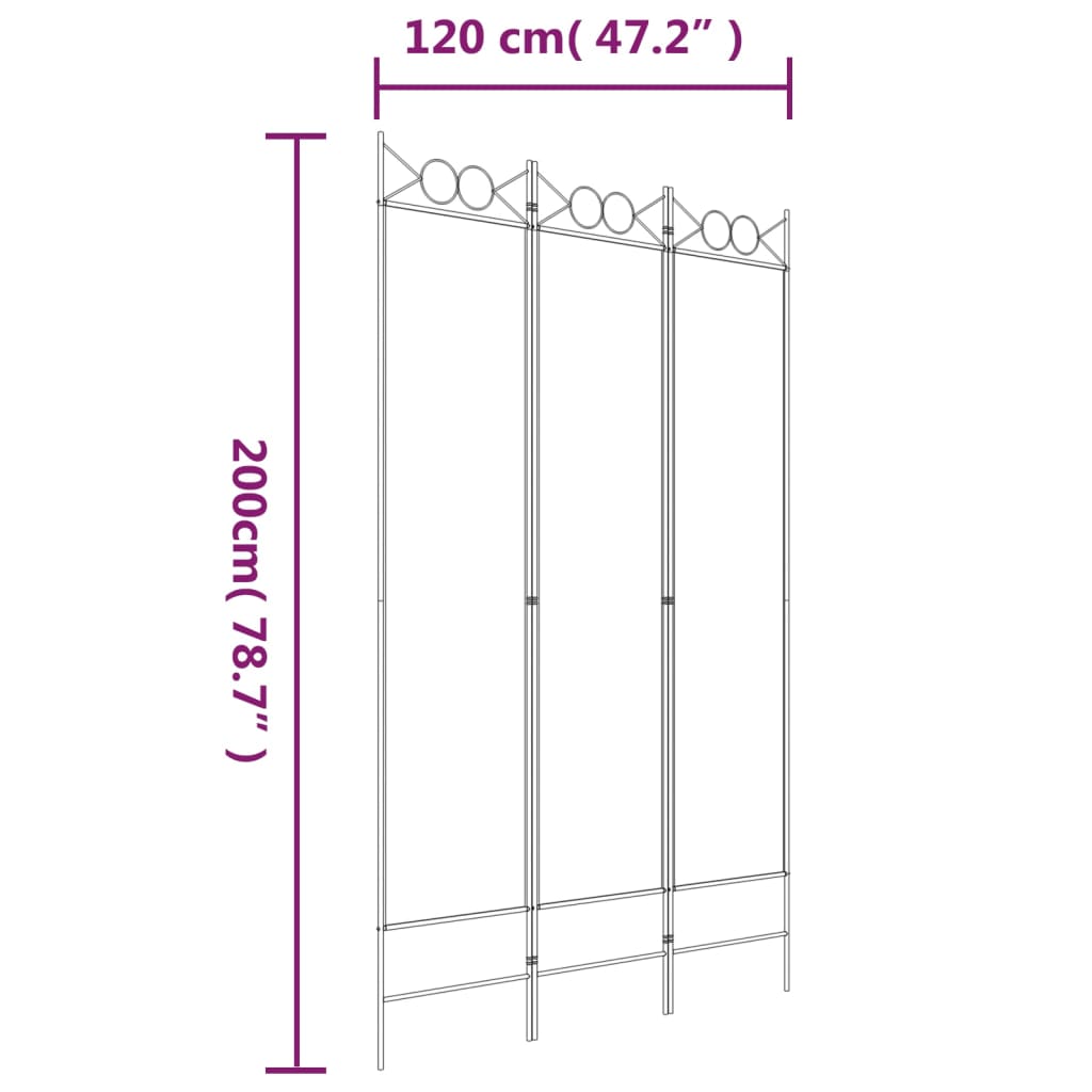 Rumsavdelare 3 paneler vit 120x200 cm tyg