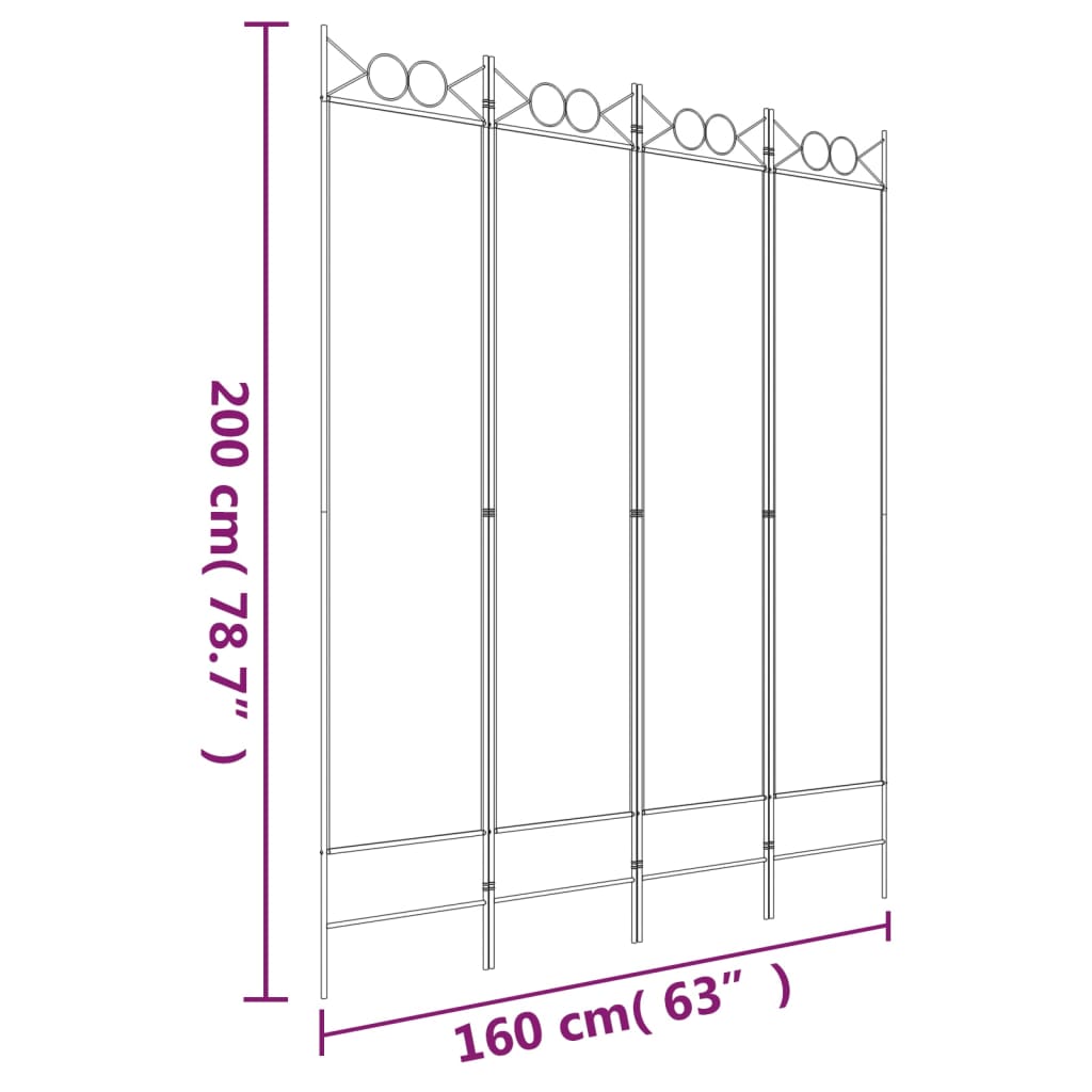 Rumsavdelare 4 paneler vit 160x200 cm tyg
