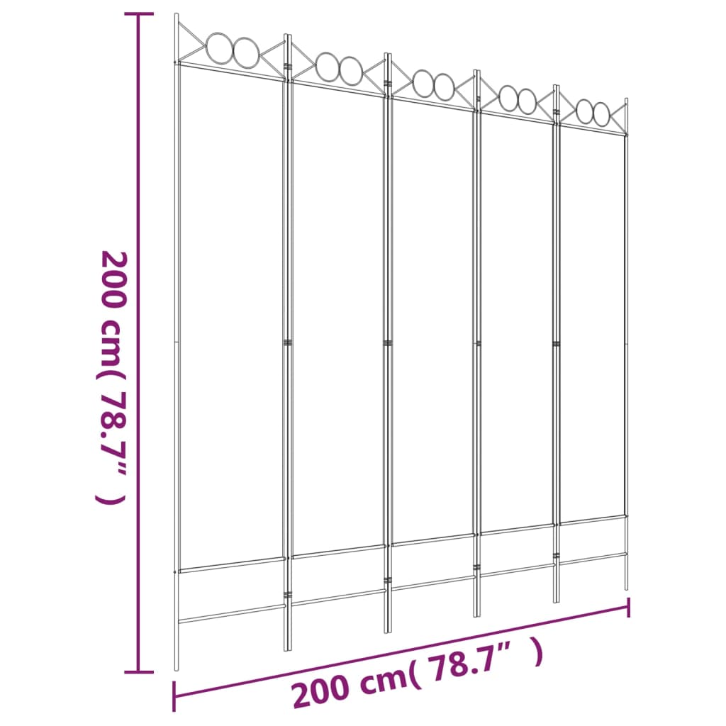 Rumsavdelare 5 paneler vit 200x200 cm tyg