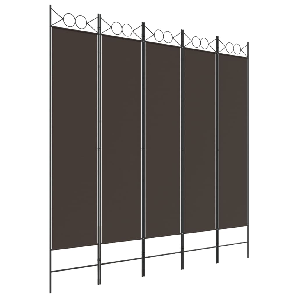 Rumsavdelare 5 paneler brun 200x200 cm tyg