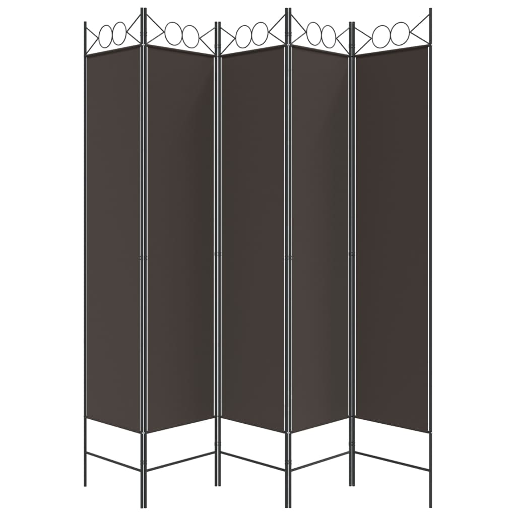 Rumsavdelare 5 paneler brun 200x200 cm tyg