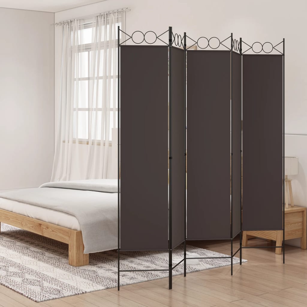 Rumsavdelare 5 paneler brun 200x200 cm tyg