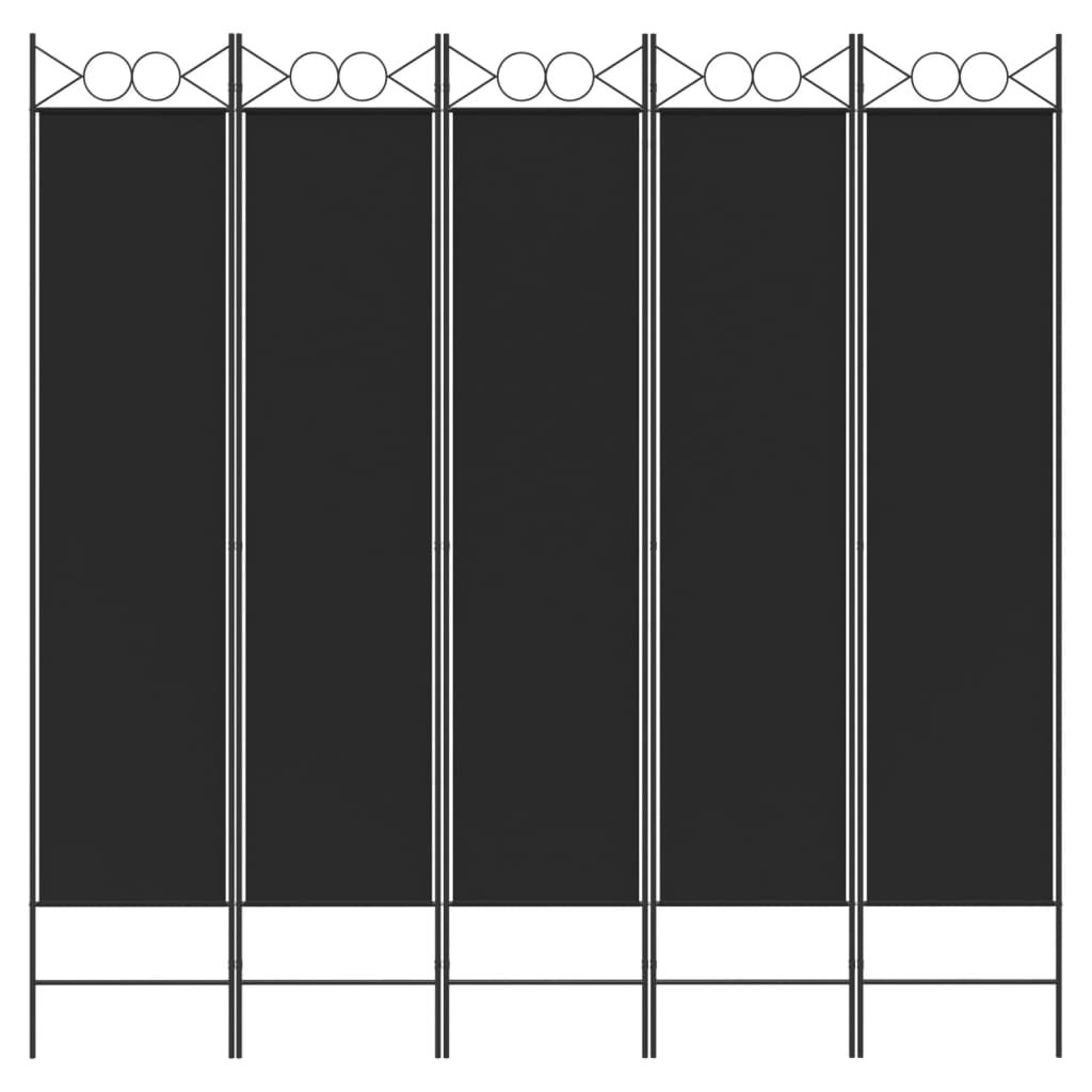 Rumsavdelare 5 paneler svart 200x200 cm tyg