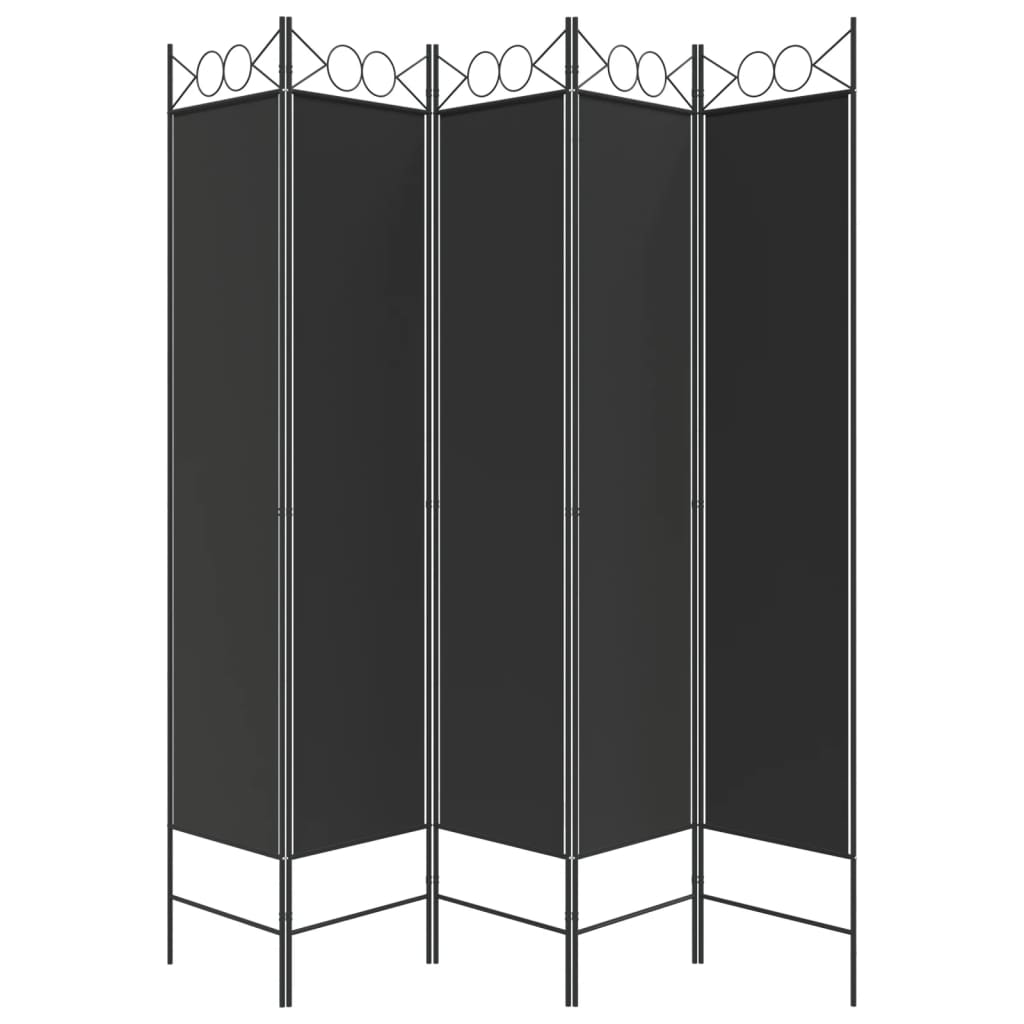 Rumsavdelare 5 paneler svart 200x200 cm tyg