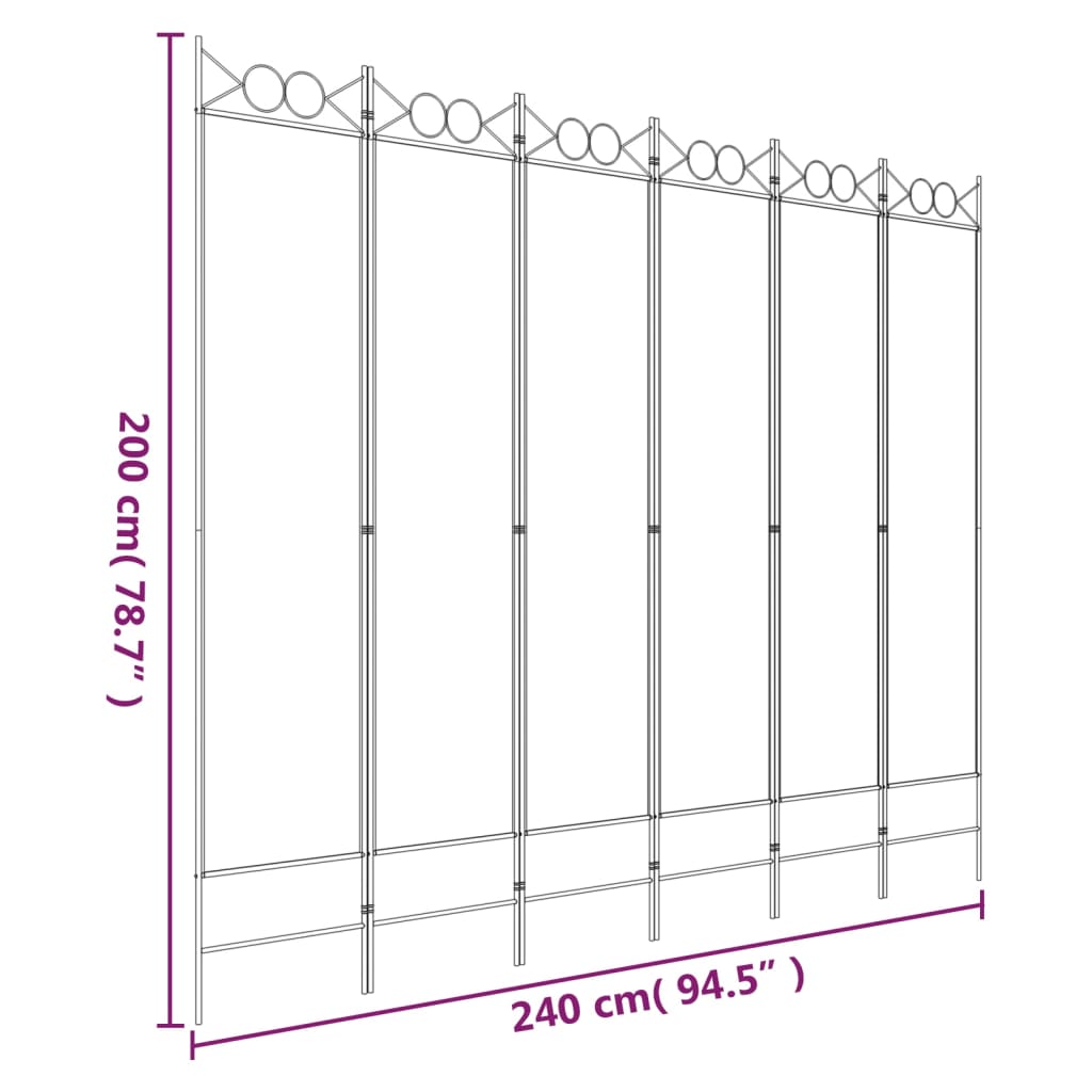 Rumsavdelare 6 paneler svart 240x200 cm tyg