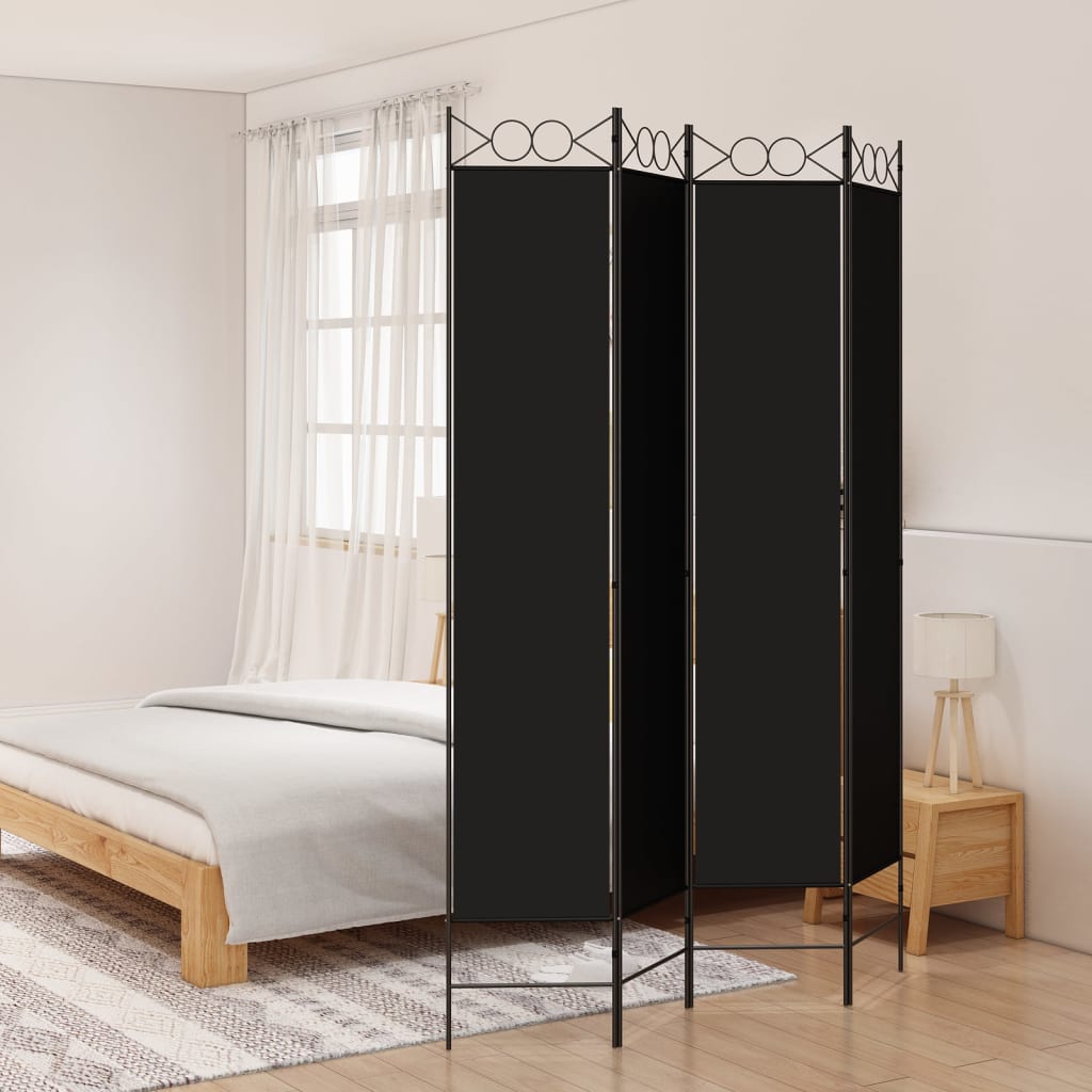 Rumsavdelare 4 paneler svart 120x220 cm tyg