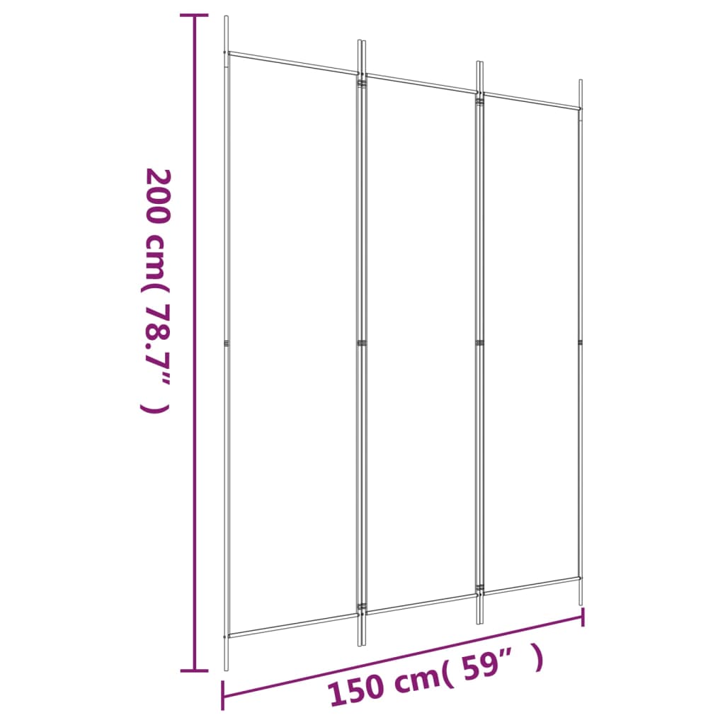 Rumsavdelare 3 paneler antracit 150 x 200 cm tyg