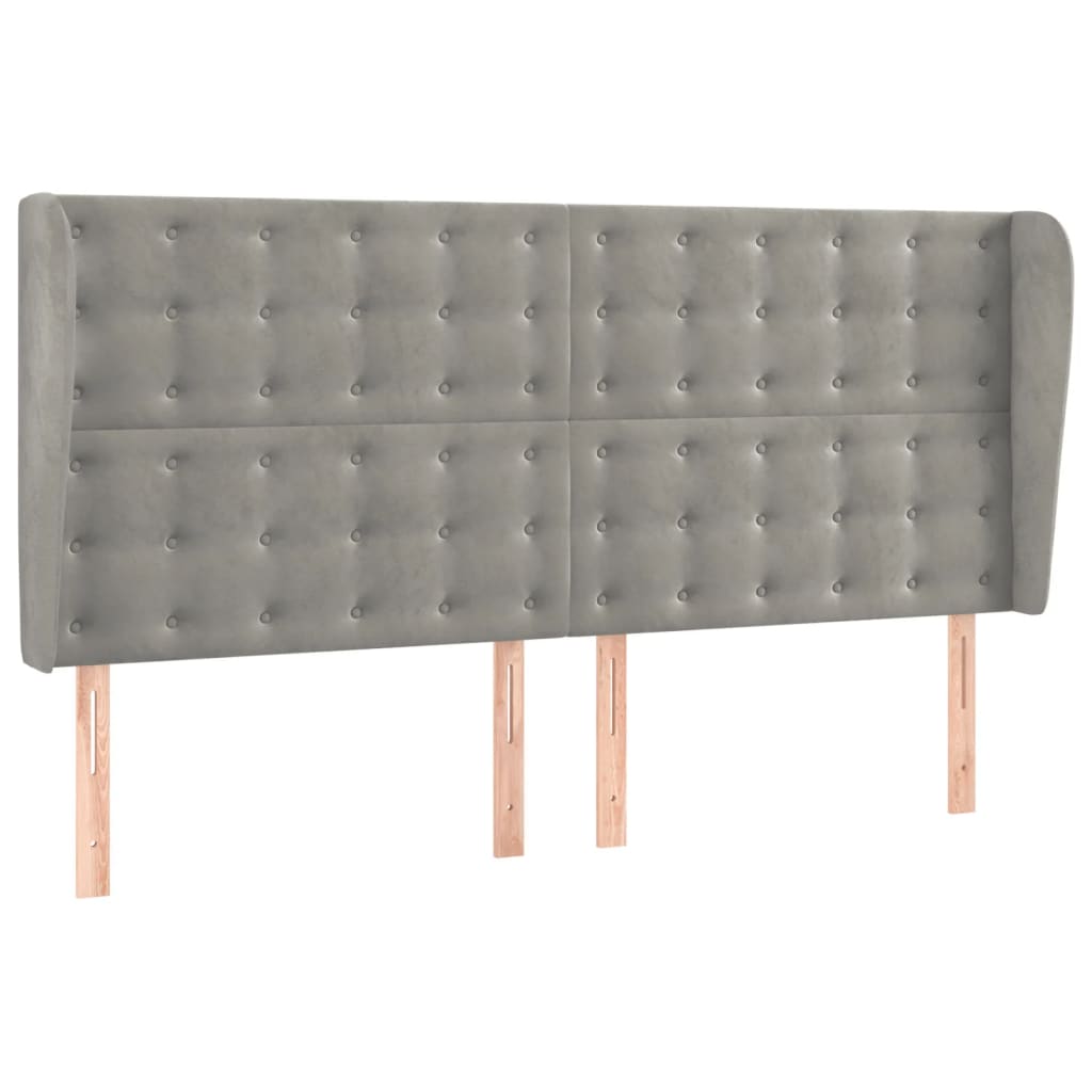 Sänggavel med kanter ljusgrå 163x23x118/128 cm sammet