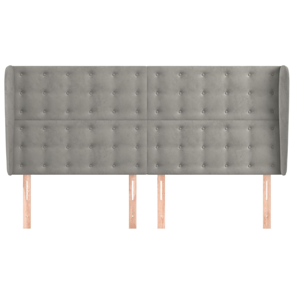 Sänggavel med kanter ljusgrå 163x23x118/128 cm sammet