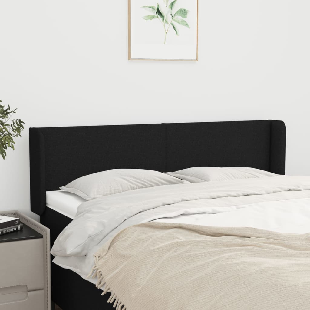 Sänggavel med kanter svart 147x16x78/88 cm tyg