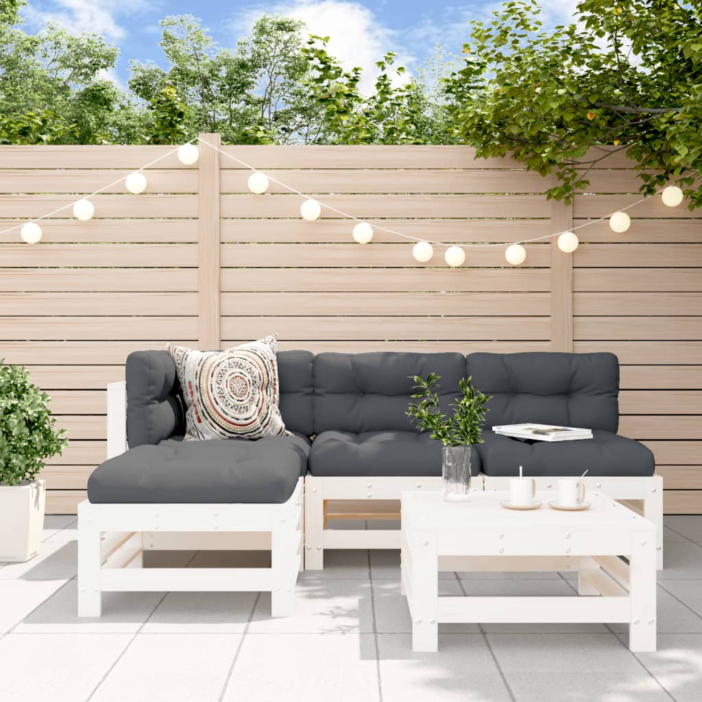 Loungegrupp för trädgården 5 delar vit massiv furu