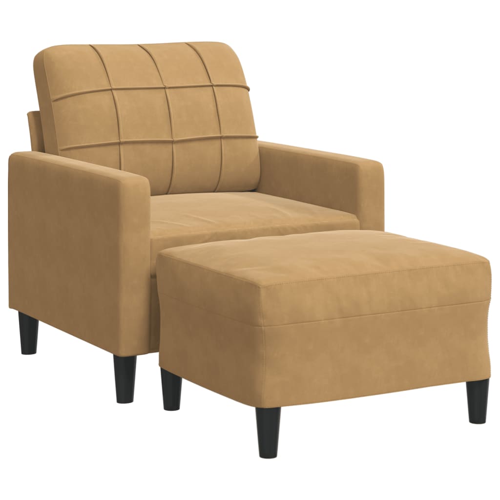 Fåtölj med fotpall Brun 60 cm sammet