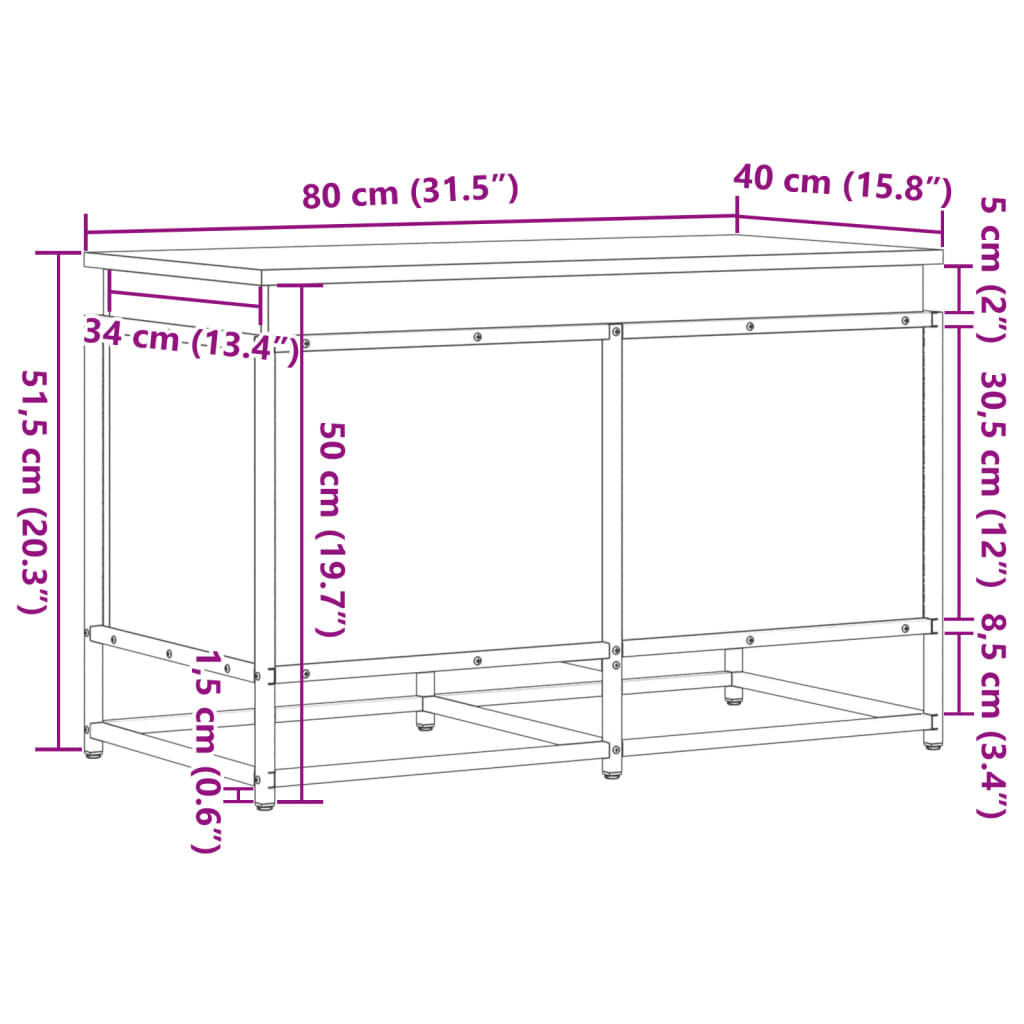 Förvaringslåda lock rökfärgad ek 80x40x51,5 cm konstruerat trä