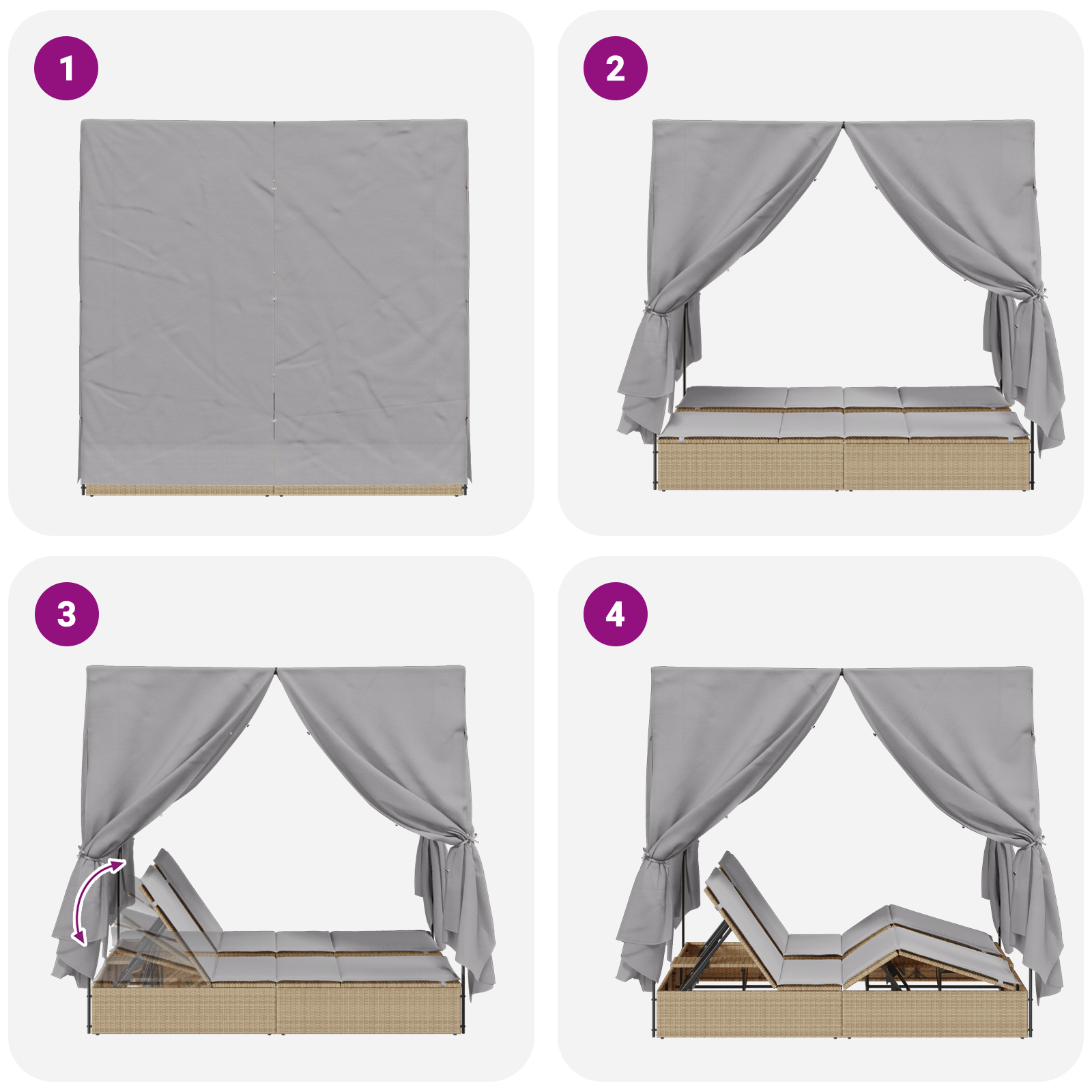 Dubbel Solsäng Set om 2 Beige och ljusgrå Poly Rattan