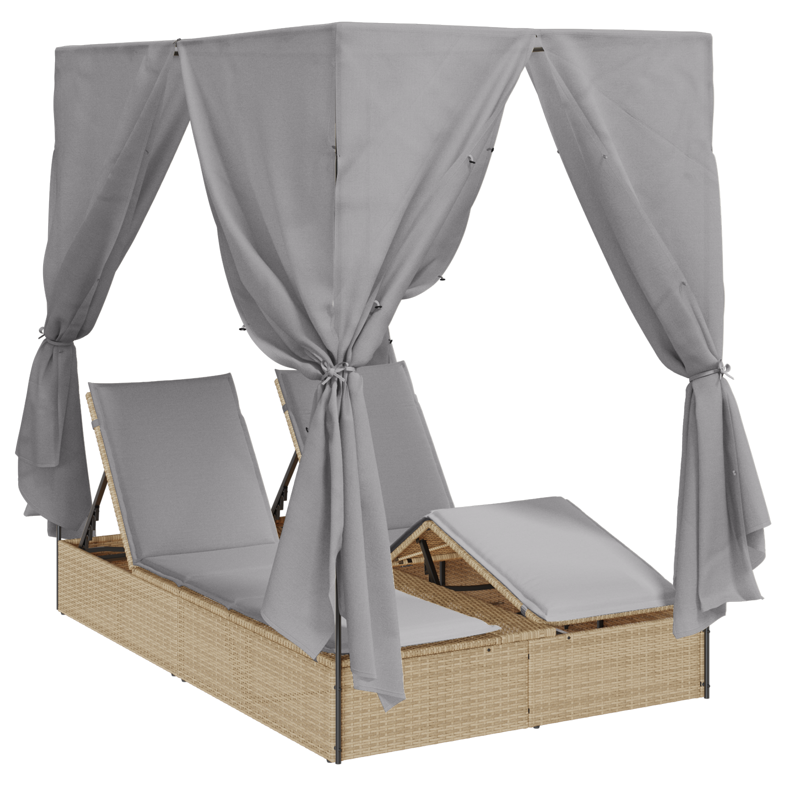 Dubbel Solsäng Set om 2 Beige och ljusgrå Poly Rattan
