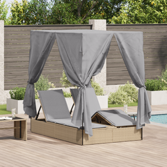 Dubbel Solsäng Set om 2 Beige och ljusgrå Poly Rattan